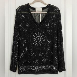 NWT LaBellum Hillary Scott Sheer Sequin Blouse - Size M